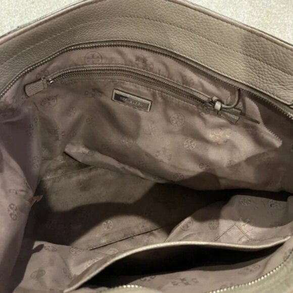 Tory Burch Thea Zip Closure Shoulder Strap Tote in French Gray Pebbled Leather - Picture 8 of 11